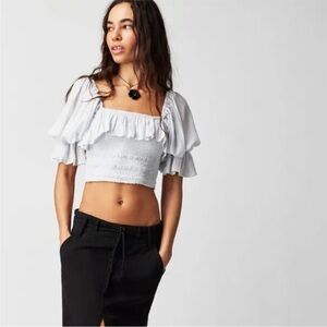 NWOT Jen’s Pirate Booty x Free People Bethany Smocked Cropped Blouse White Sz L